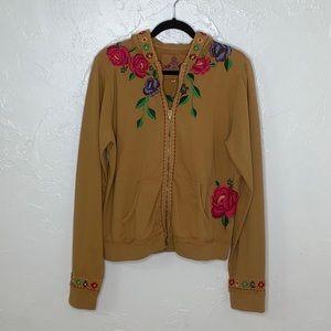 Johnny Was Roses Embroidered Full zipper Hoodie sweater size XL EUC